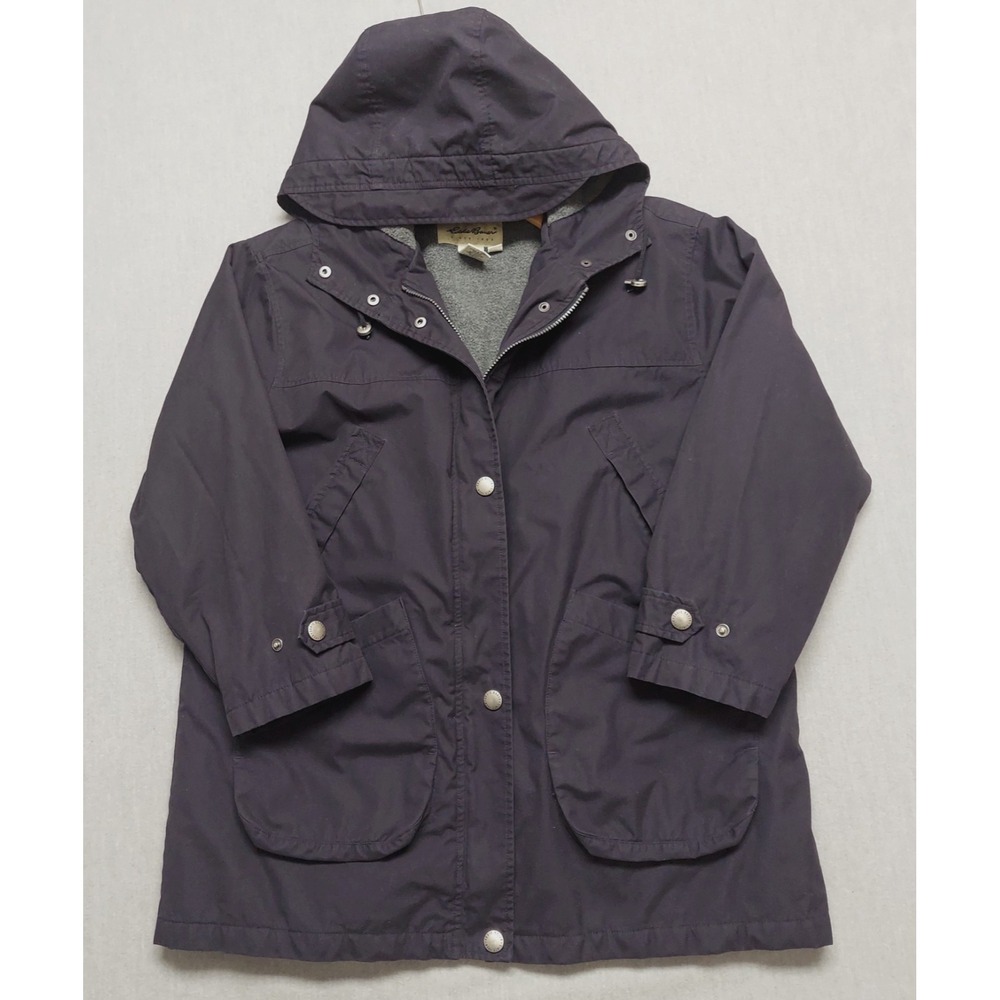 Eddie Bauer Jacket Womens M Hooded Zip Snap Quilted‎ Lined Parka Coat Warm Blue